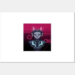 Cyborg Cyberpunk Cat DJ Lady Posters and Art